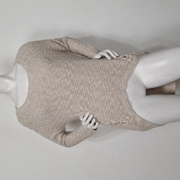 Express "NEW" Tan White Coquette Coastal Marled Lace Up Side Tunic Sweater Sz M - Picture 1 of 13